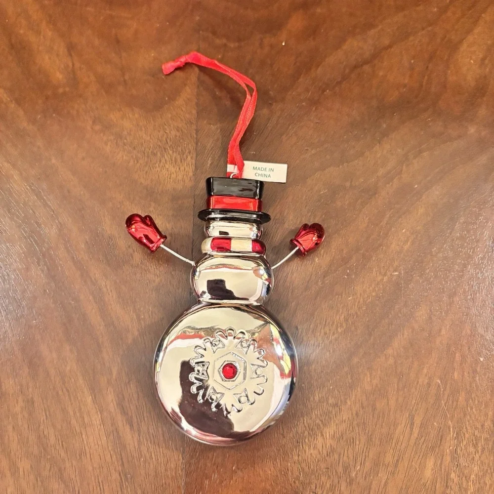 Reed & Barton No School Snowman Christmas Ornament Silverplate Red Enamel Boxed